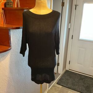New York & Company Womens Semi Sheer Dolman Sleeve Tunic Sweater Black Size XS